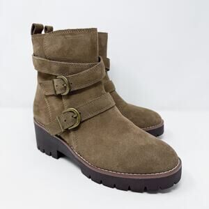 Blondo Tan Suede Chunky Moto Boots Women's Size 8 EUC Side Zip Waterproof